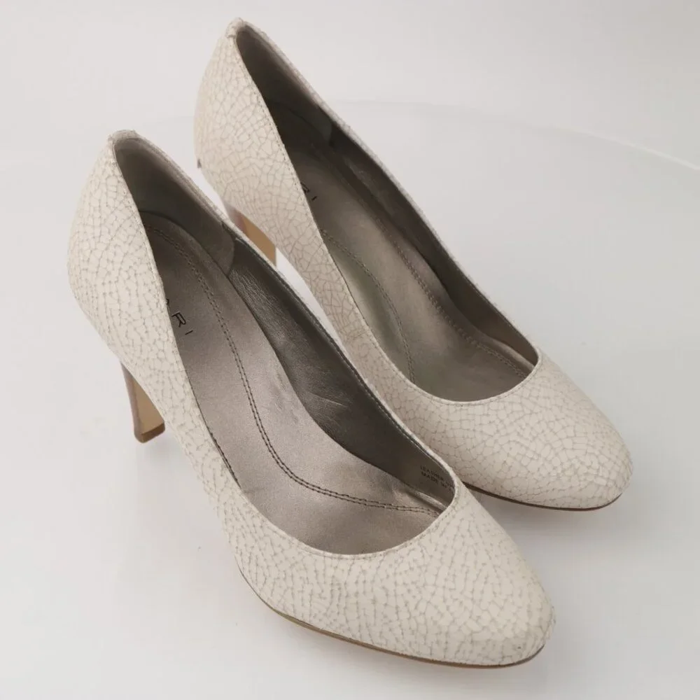 Tahari‎ Womens Naila Pump Size 7 Crackle White Leather Pointed Heels Dress Shoe